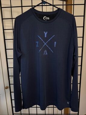 ZYIA Men's Long Sleeve Performance Tee in Navy with Logo
